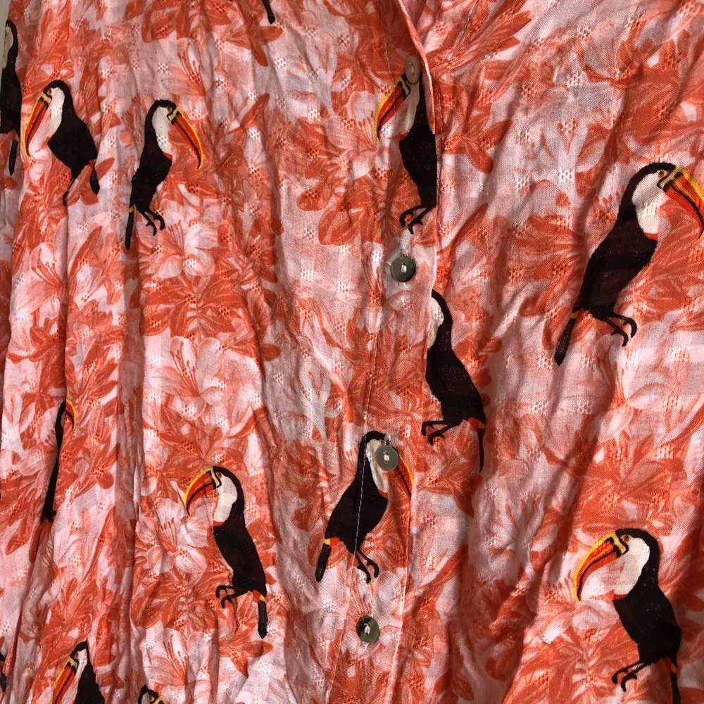 Tropical toucan resort tunic longsleeve orange size medium holiday vacation - Image 2