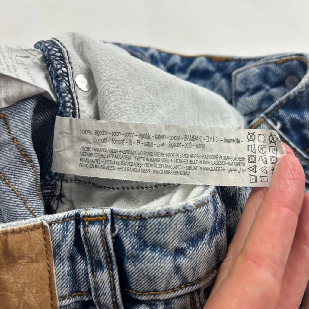 Zara Blue Distressed Denim High Rise Button Fly Cutoff Shorts 4 - Image 3