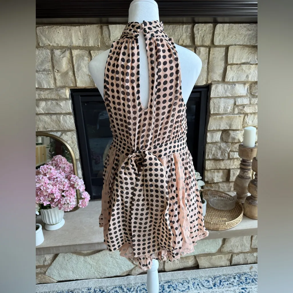 NWOT Anthropologie Maeve Polka Dot Halter Dress with bow in back, size XS petite - Image 2