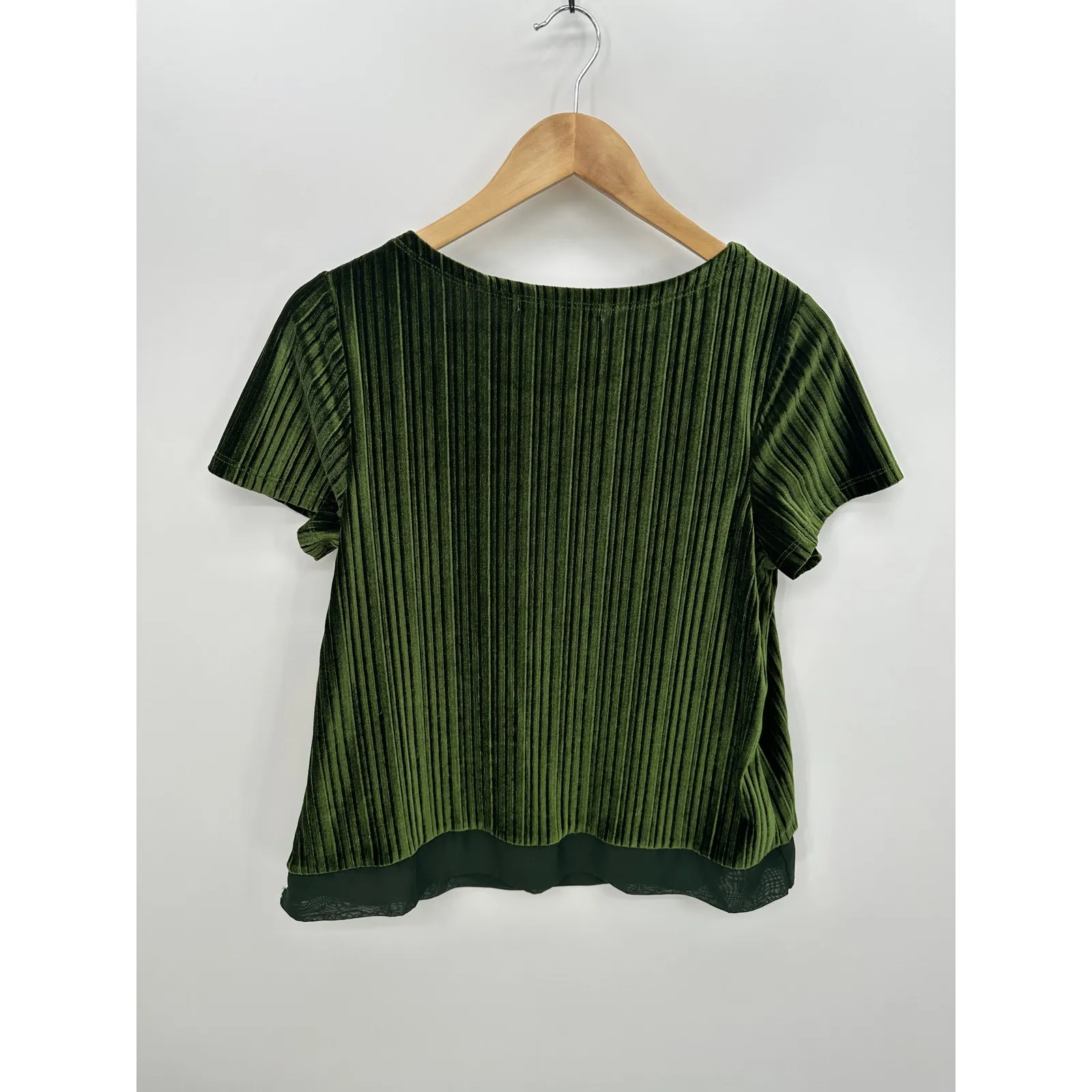 Signature Collection Green Velvet Tee Women Small Short Sleeve Striped Velour - Image 2