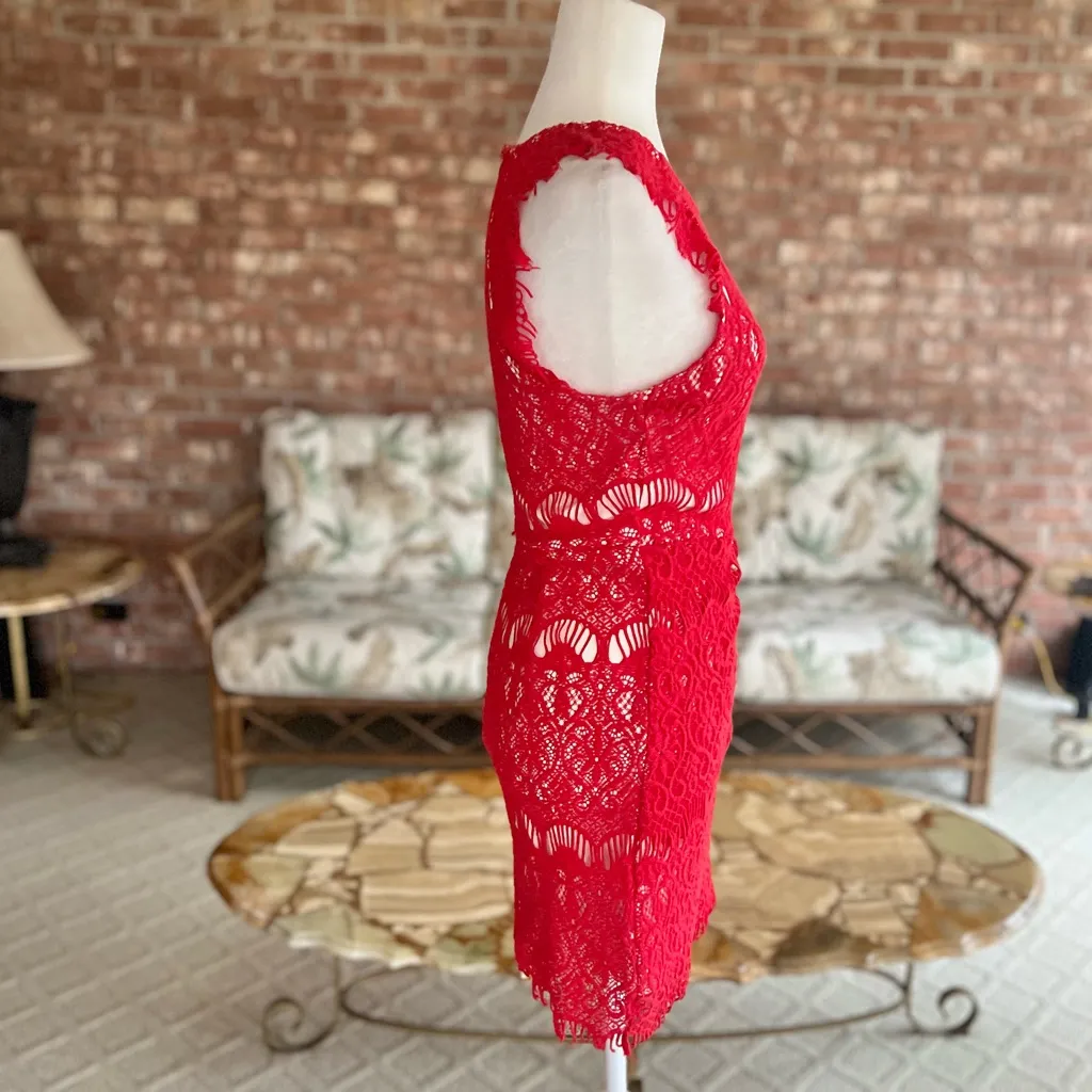 Tea & Cup Dress Bodycon Mini Lace Ruched Red M (jrs) Party Wedding Prom Holiday - Image 13