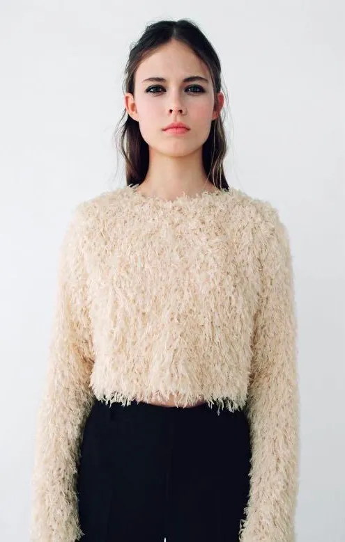 Beige Feather Effect Sweatshirt Sweater Top - Image 7