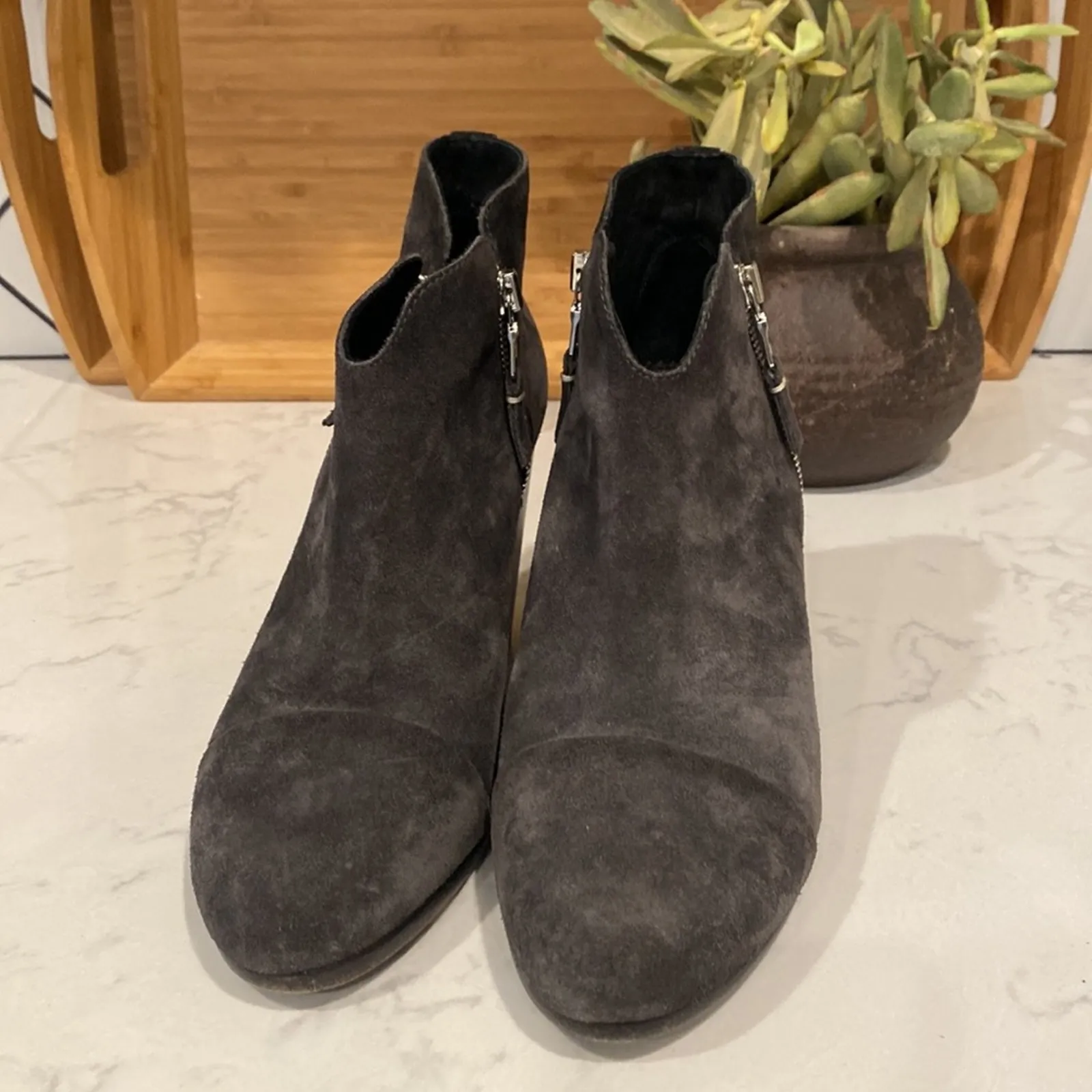 Rag & Bone Margot Suede Ankle Boots stacked heel silver zipper accents size 9 - Image 6