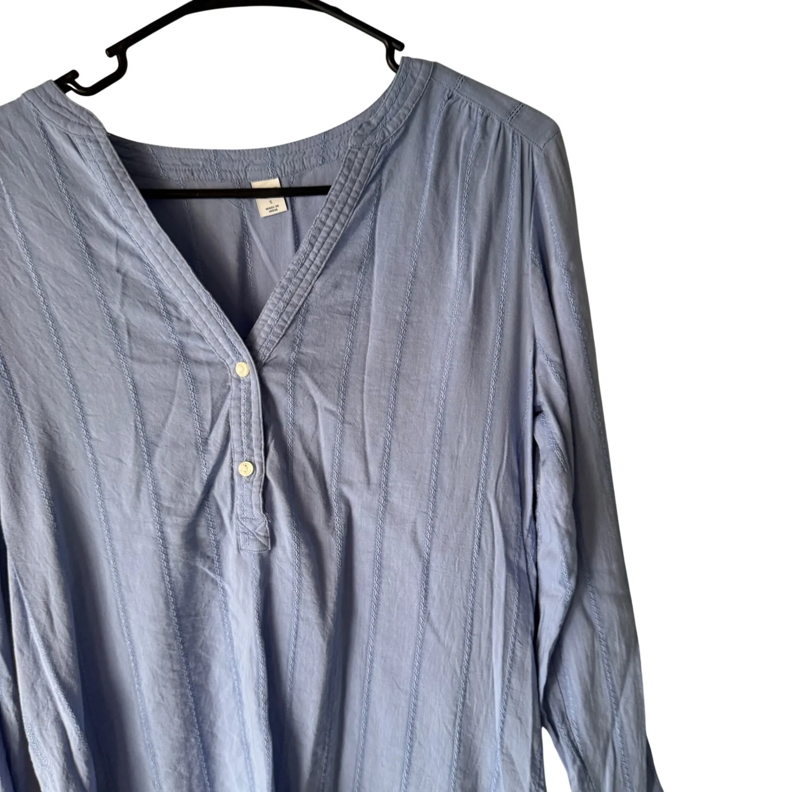 Old Navy Blue Striped V Neck Long Sleeve Tunic Shirt Top S Cotton Blend Cottage - Image 2