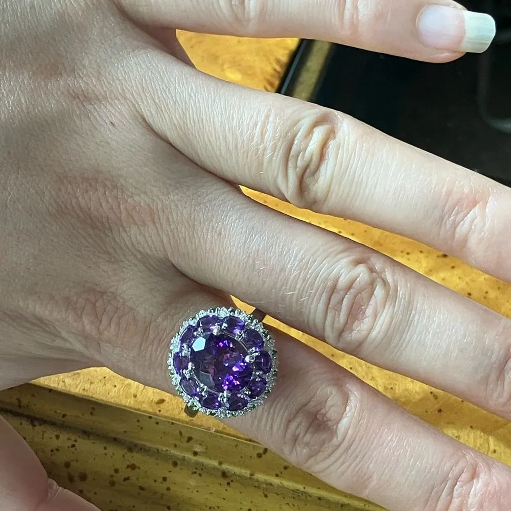 African Amethyst Chrome Diopside Sterling Silver Cocktail Ring Size 10 - Image 3