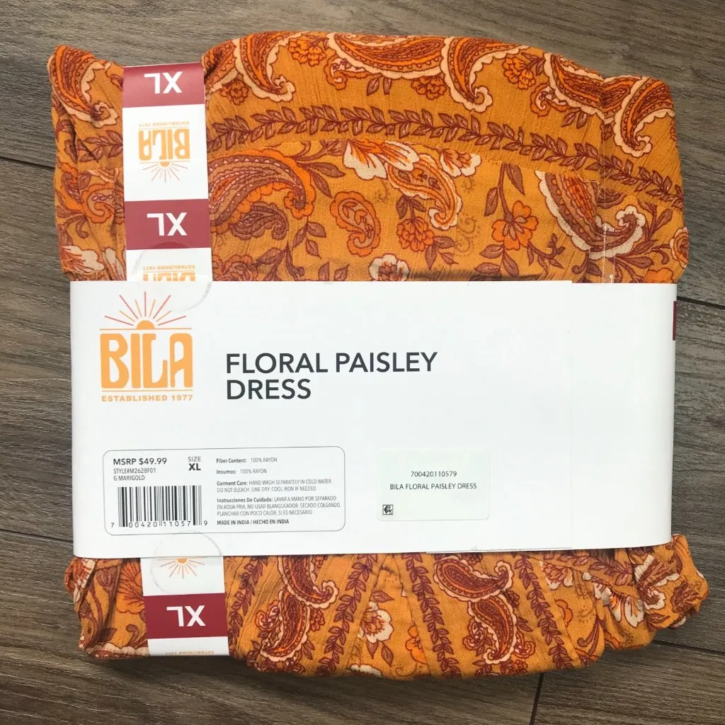 Bila Floral Paisley Short Tiered Dress Women's XL Boho Relaxed Fit Marigold NEW‎ Orange - Image 9