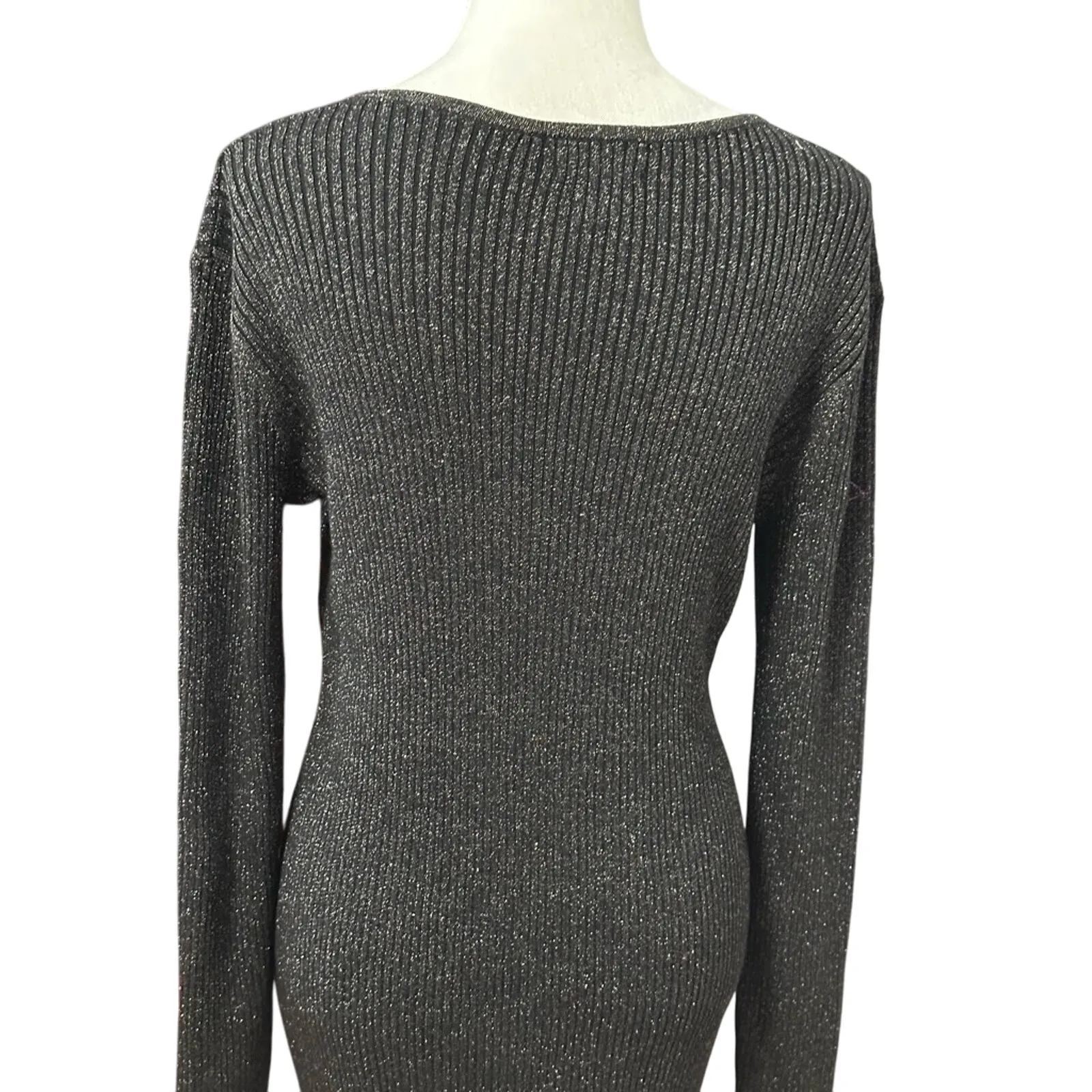Open Edit Knit Sweater Dress Ribbed Stretchable Metallic Black Women's XL NWOT - Image 5