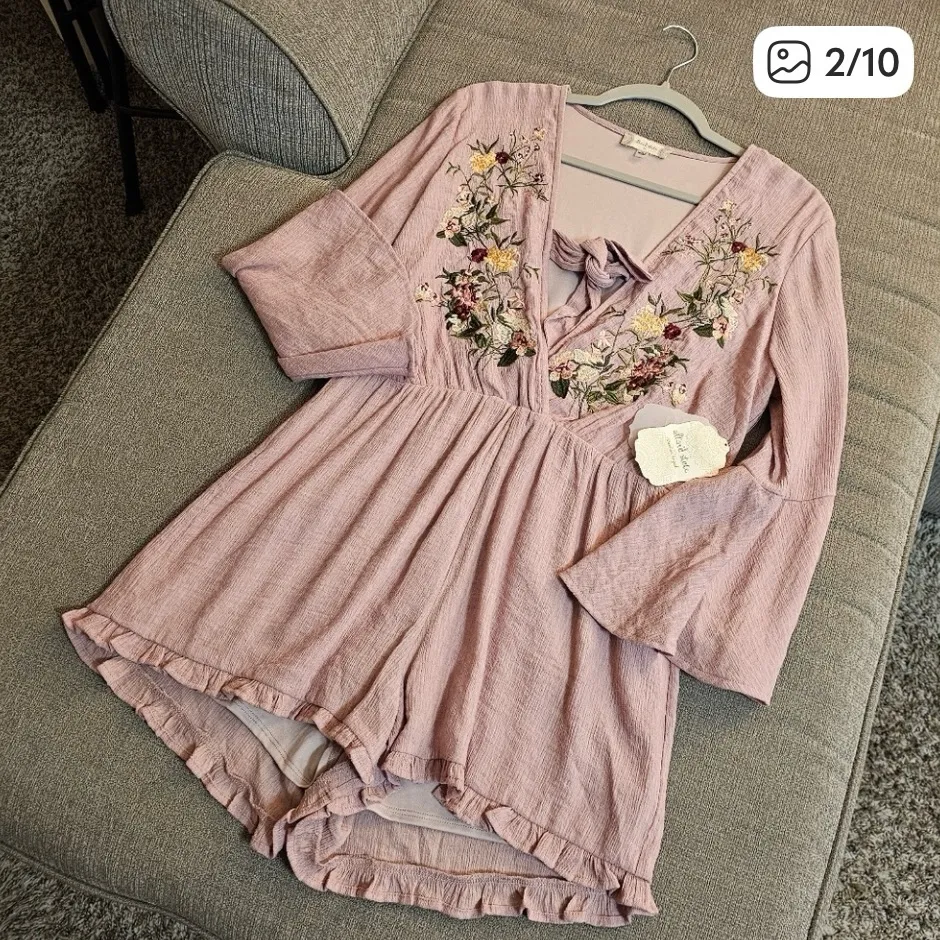 Altar'd State Pink Floral Bohi Flare Sleeve Festive Cottagecore Romper Medium - Image 2