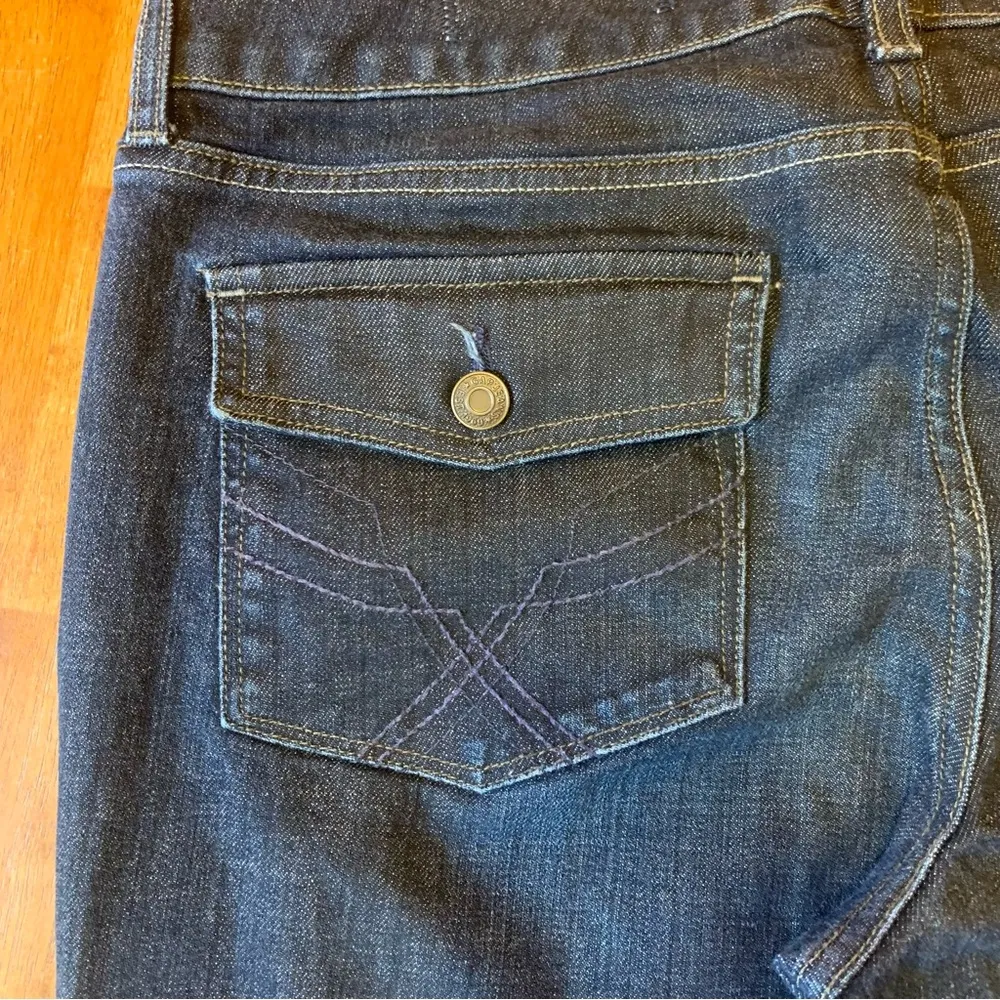 GAP Jeans 12 L Dark Denim Blue Curvy Flare Wide Leg Stretch Casual Double Button - Image 8