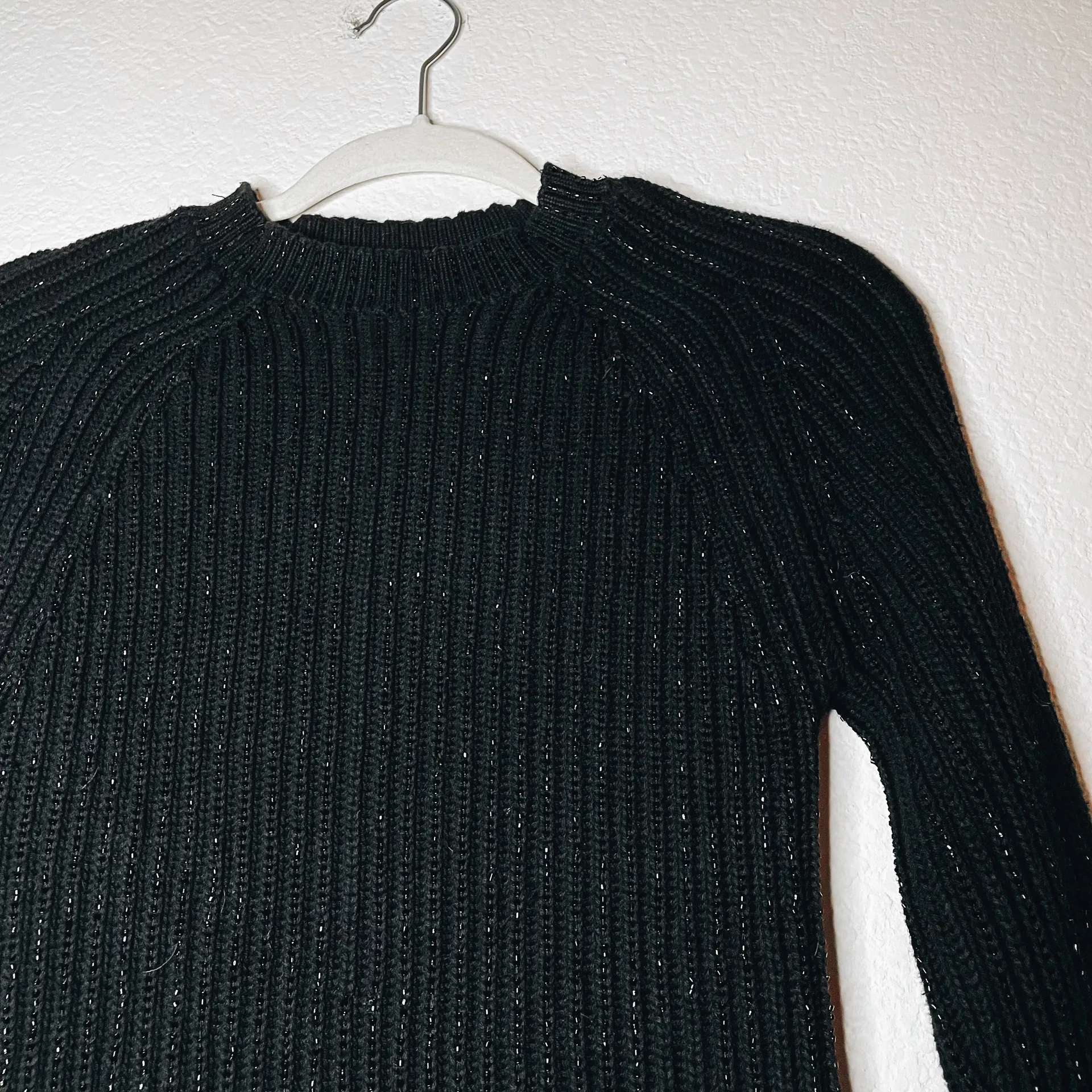 Knit Handmade Black Shimmer Beaded Tight Knit Sweater - Image 4