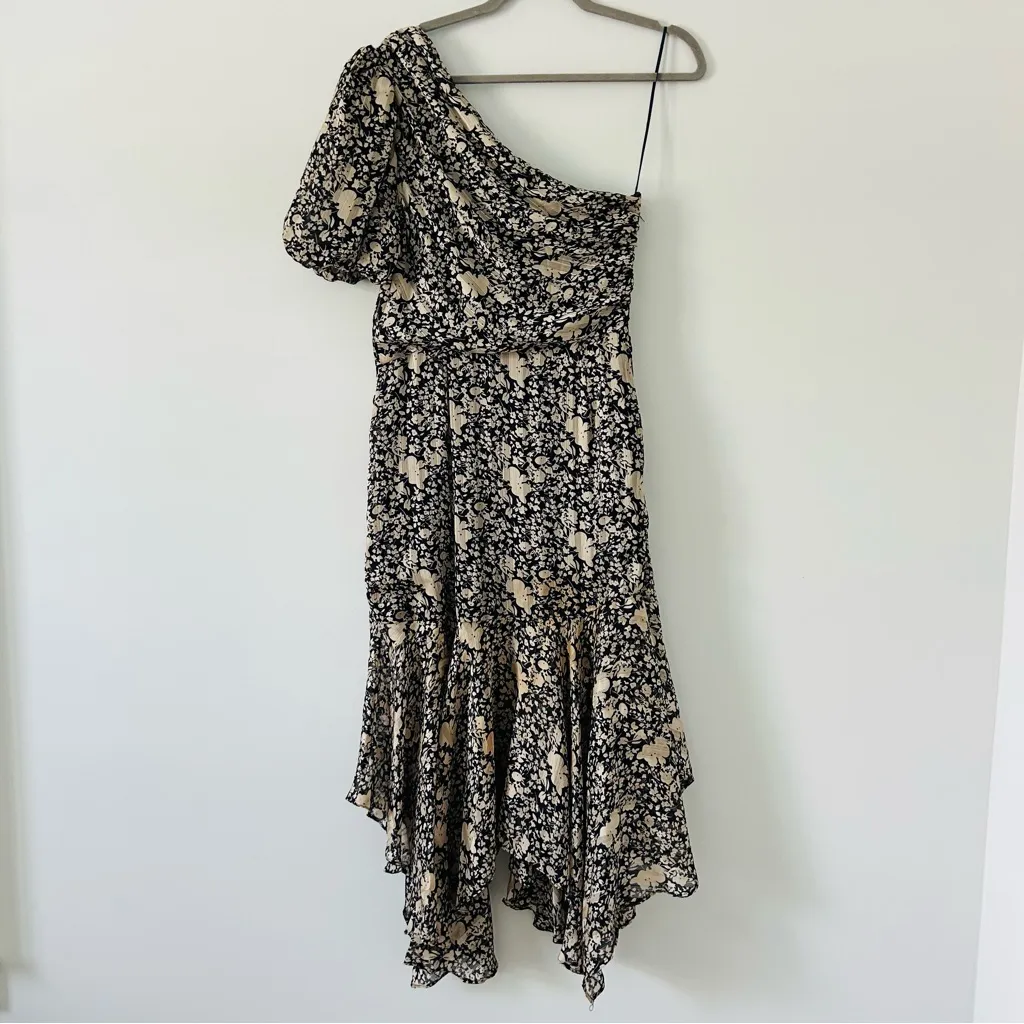 ASTR The Label Santorini Midi Dress Black Taupe Metallic Floral M - Image 3