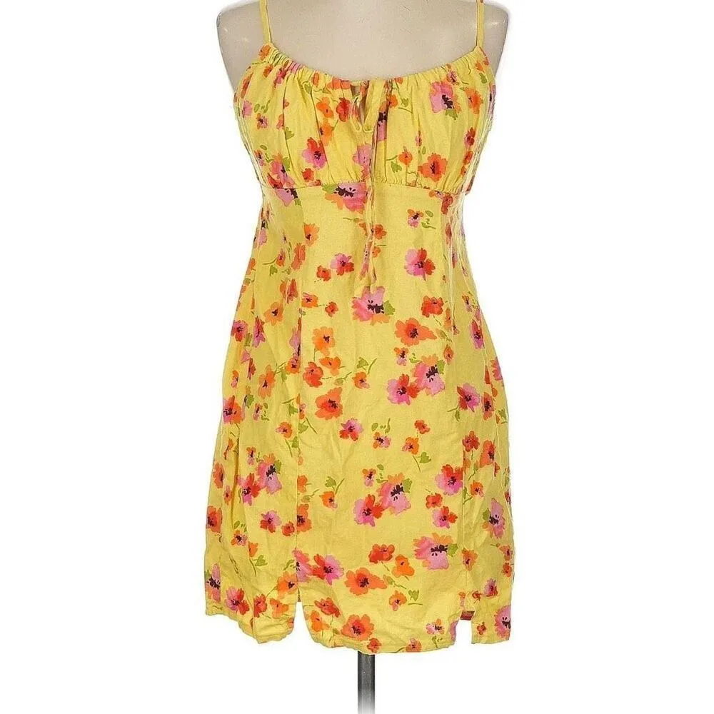 ✨Wild Fable Womens Floral Ruched Linen Blend Slip Sz XL Dress in Yellow✨ - Image 4