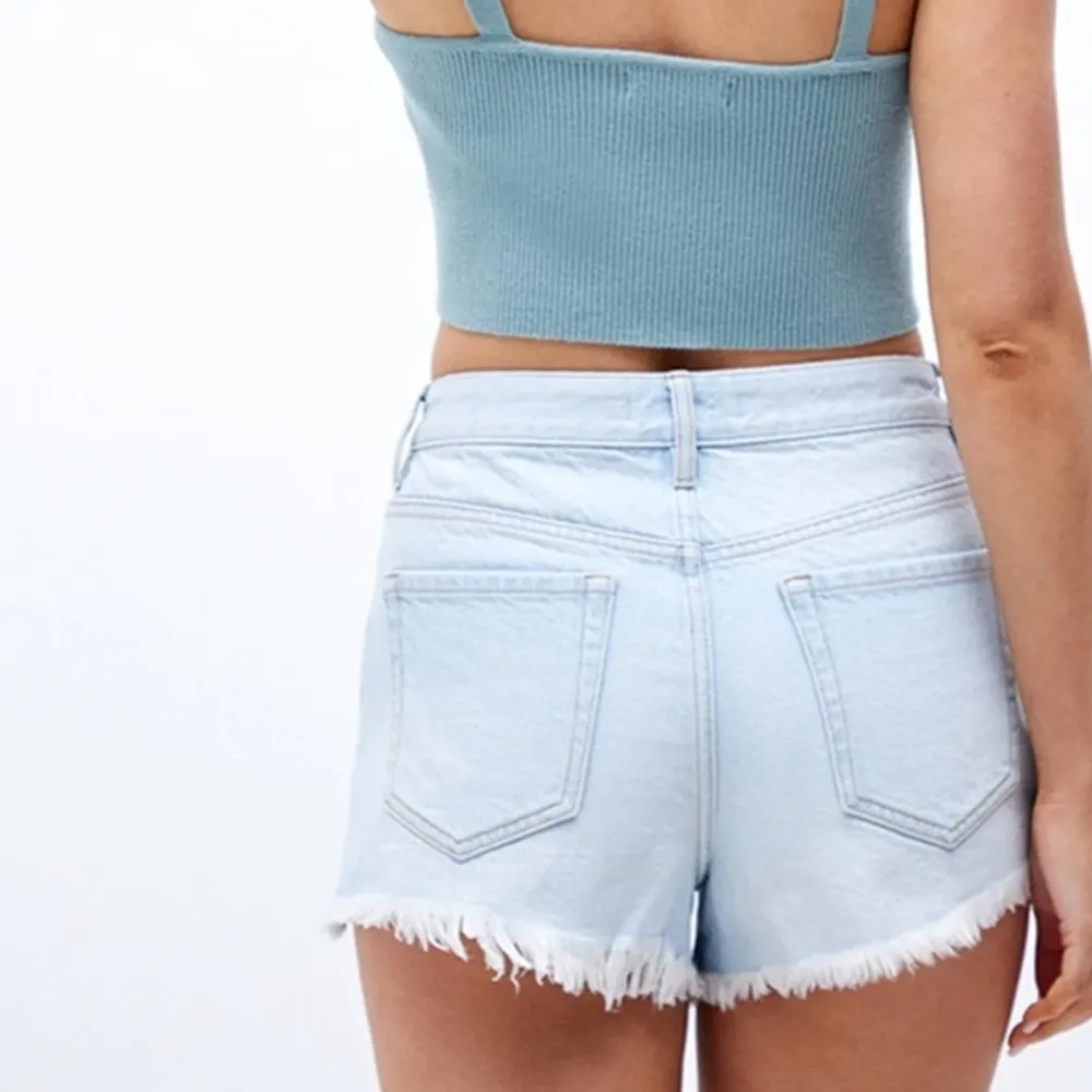 PACSUN Eco Light Blue High Waisted Denim Festival Shorts Distressed Light Wash - Image 3