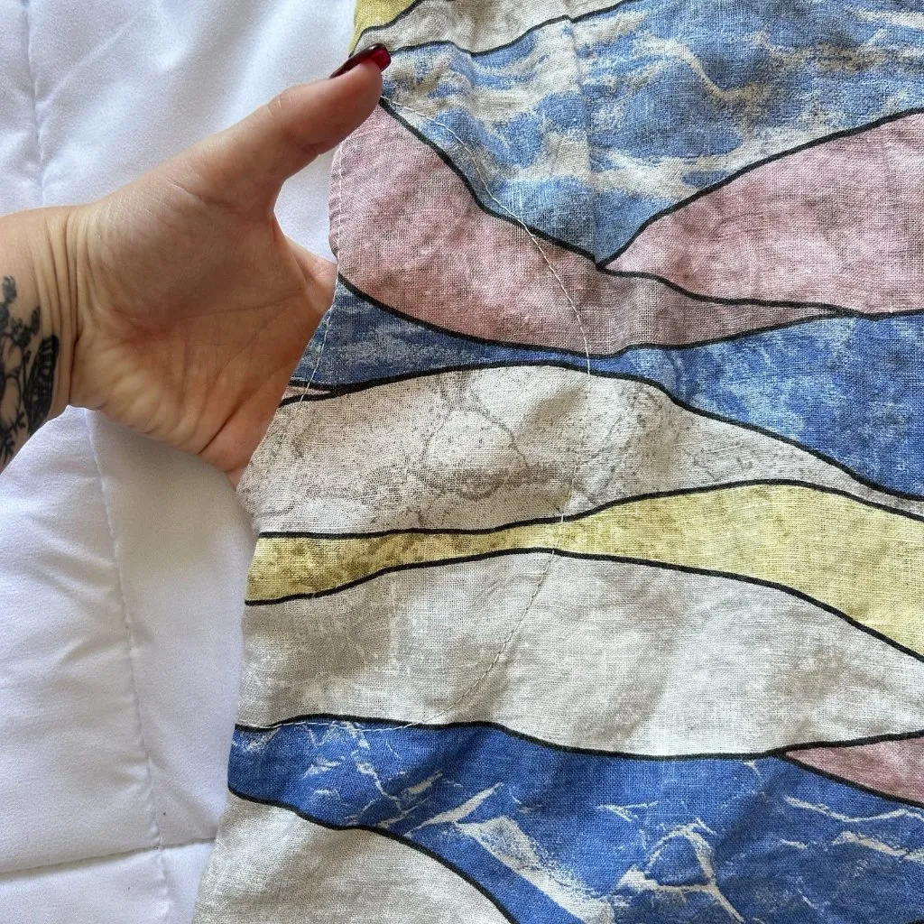 Vintage 90s Y2K Realize Womens Size XXL Linen Blend Waves Abstract Pockets Beach Blue - Image 2