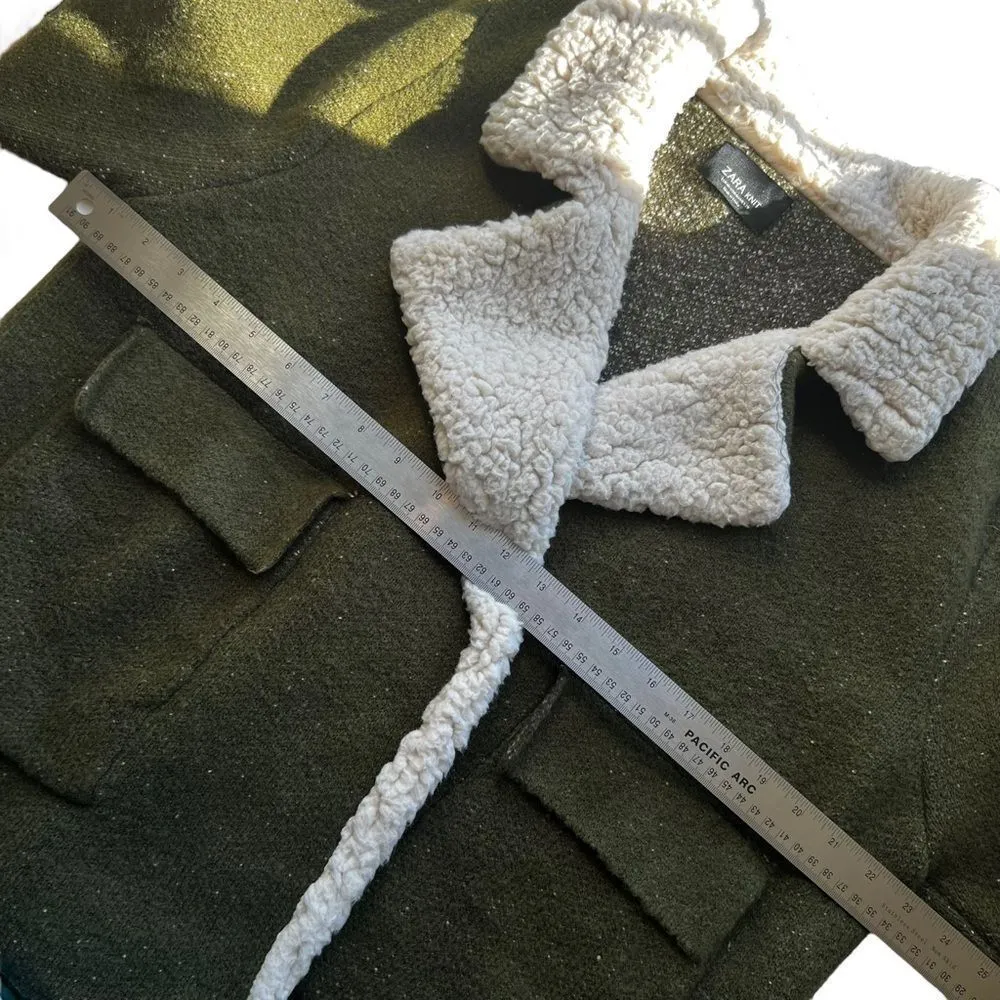 Zara Knit Olive Green Scherling Oversized Coat - Image 7