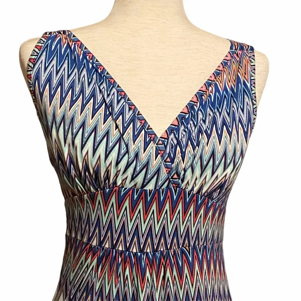 Loveappella sleeveless maxi dress zigzag vee MP‎ long summer sundress beachy - Image 2