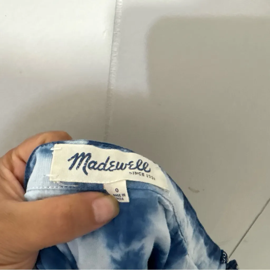 Madewell Indigo Shibori Tie Dye Linen Skirt Women's  Blue A-Line Side Zip Boho 0 - Image 4