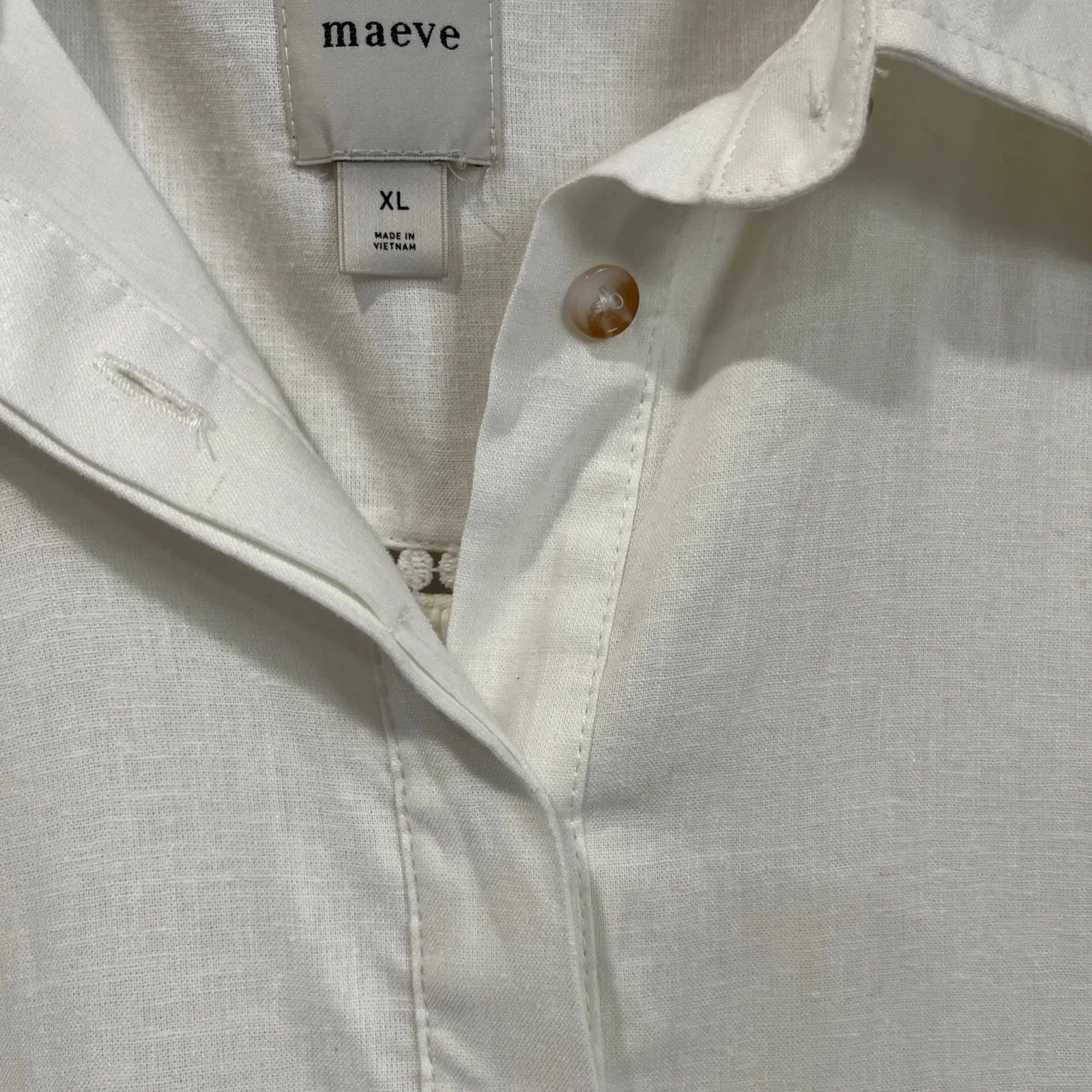 Anthropologie Maeve White Linen Blend Tiered Mini Dress Boho Resort Coastal XL - Image 8