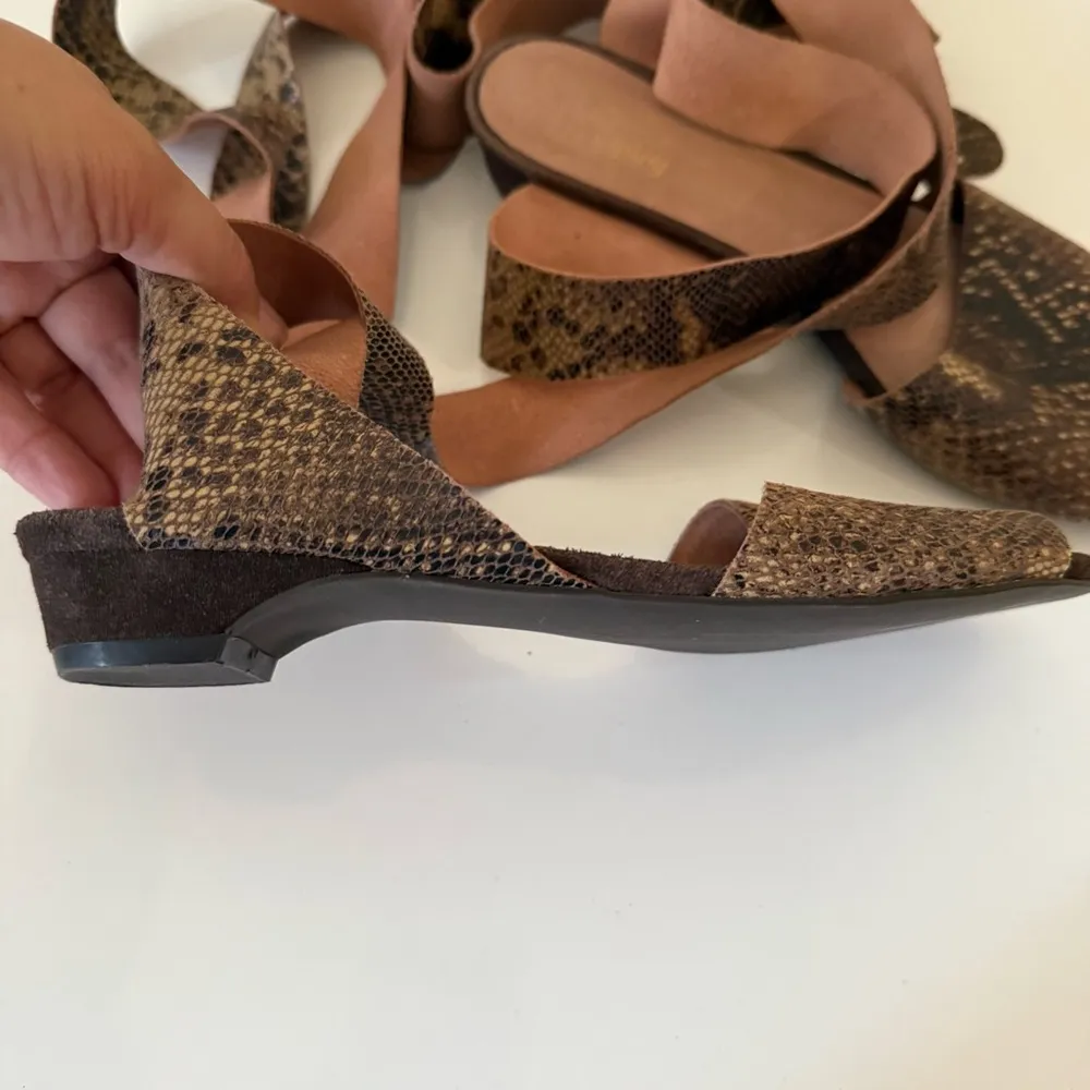 Faryl Robin Free People April Wrap Flat Animal Print  Leather Tie Sandals 7 - Image 3