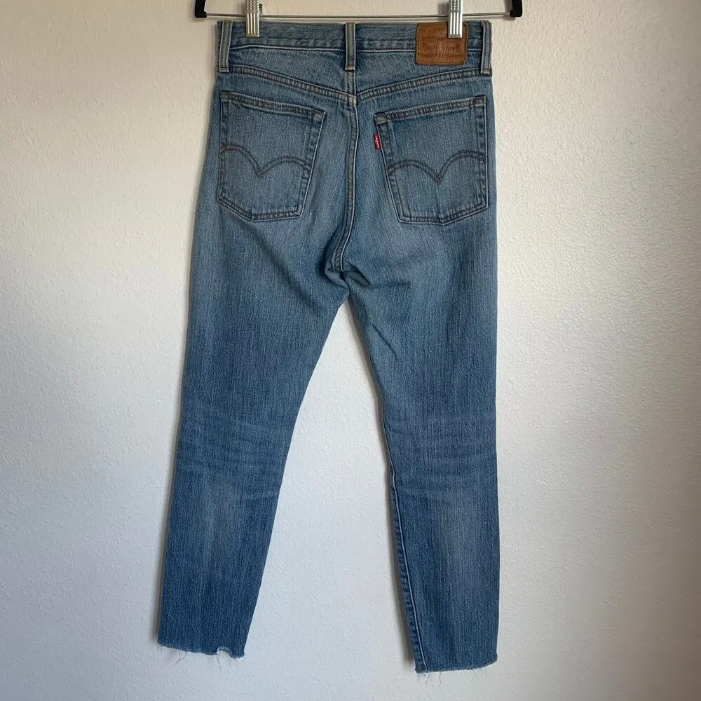 Levi's White Oak Cone Raw Hem Denim Jeans in Medium Blue Wash Button Fly - Image 2