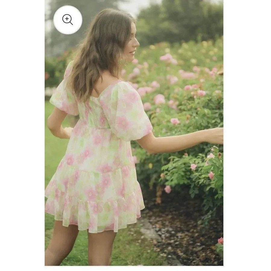 Reset By Jane Josie Dress Floral Babydoll Mini Dress Size Small Whimsical Fairy Pink - Image 2