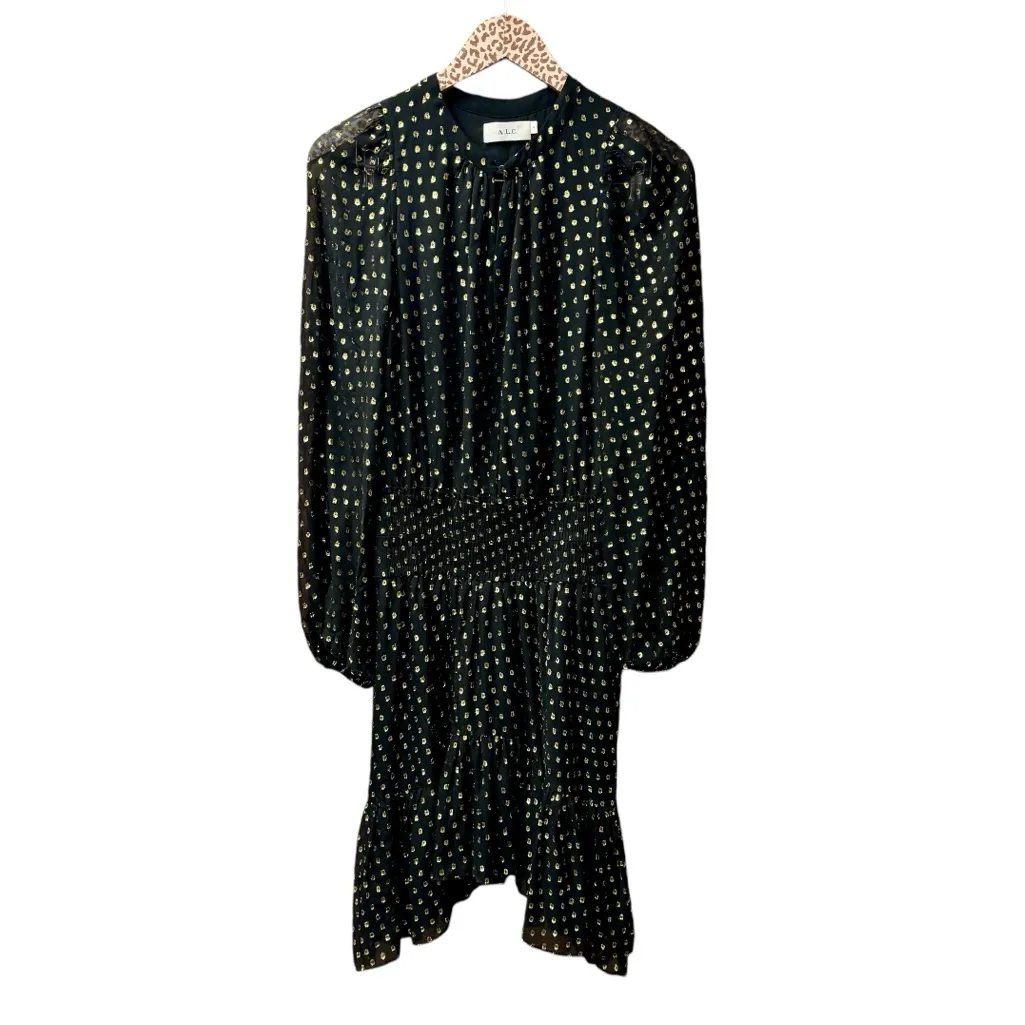 A.L.C. Sidney Silk Blend Metallic Dot Blouson Mini Dress Smocked Long Sleeve 4 - Image 7