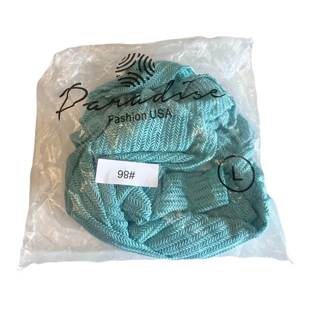 NEW Cut Out Crochet Beach COVER UP DRESS Teal Green Bodycon LG Plunge Halter - Image 6