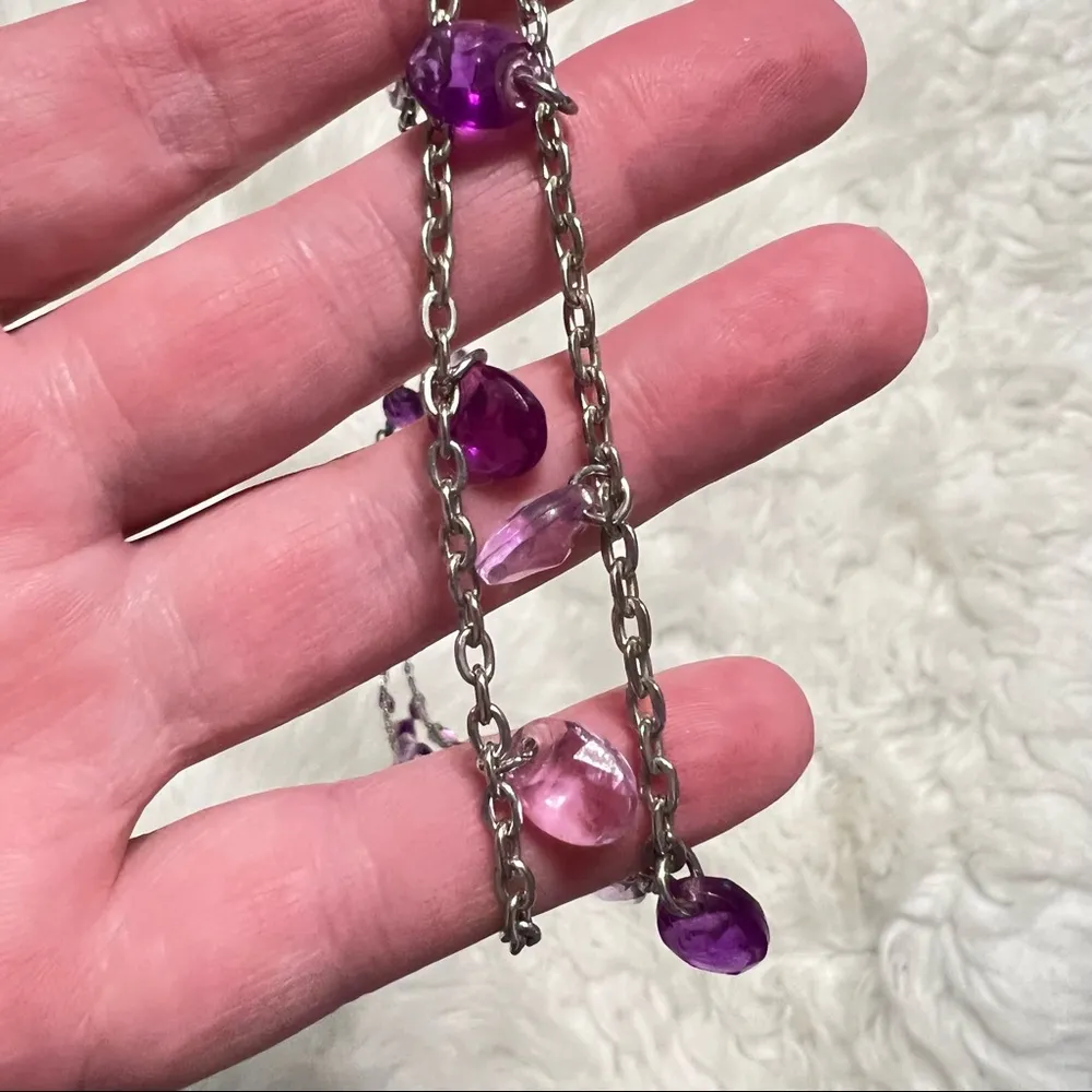 Vintage 1950’s era Sarah Coventry Silver Tone Necklace with Purple Glass Beads - Image 7