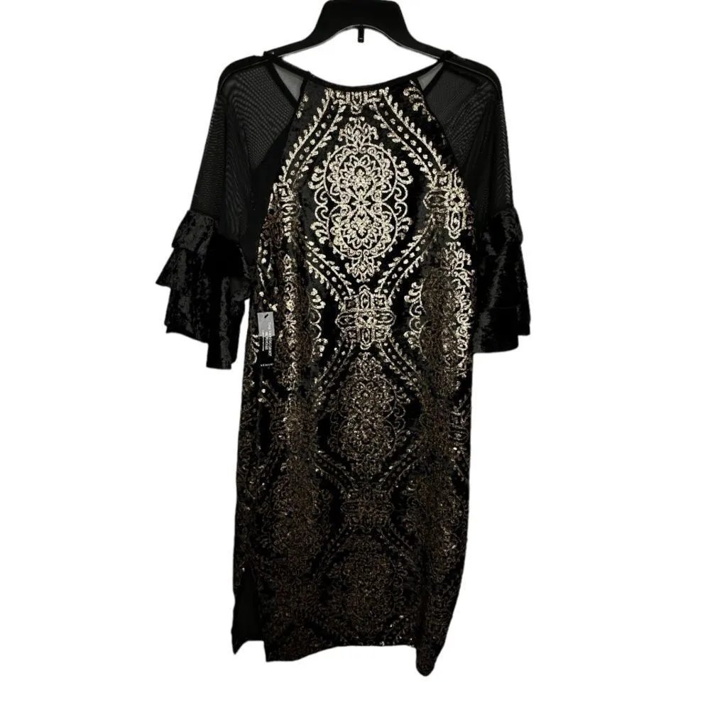 Venus Black‎ & Metallic Sequin Velvet Dress with Sheer Sleeves NWT - Image 5