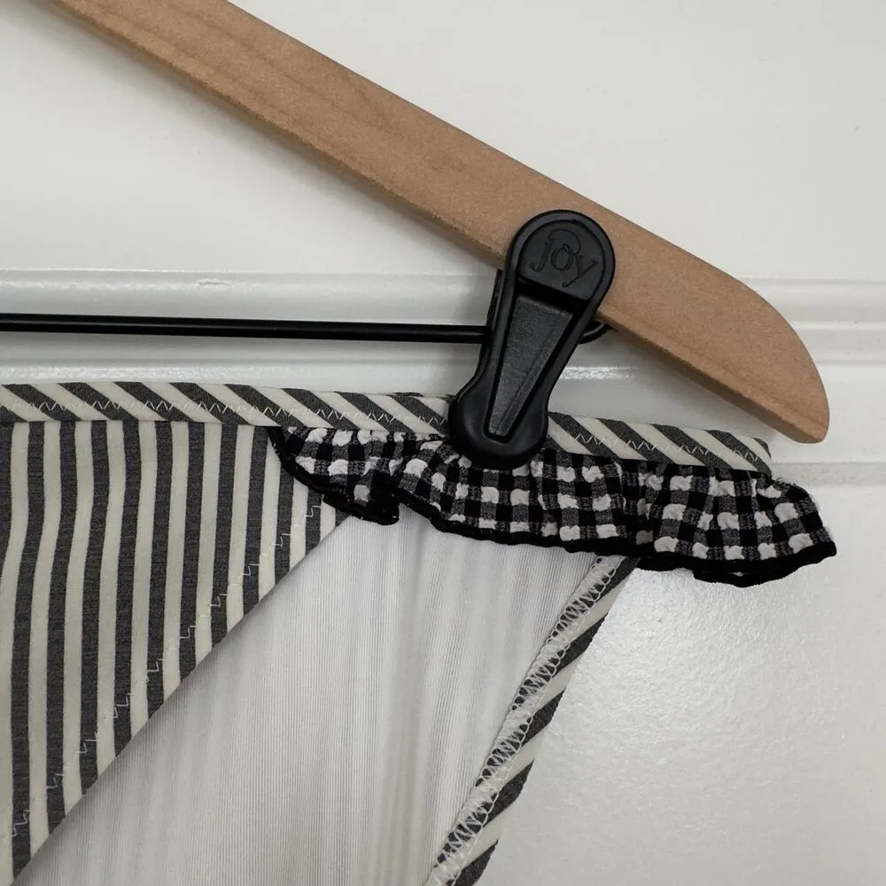 Aerie Bikini Swimsuit Set Triangle Top Striped Ruffle Bottom Black White Padding - Image 6