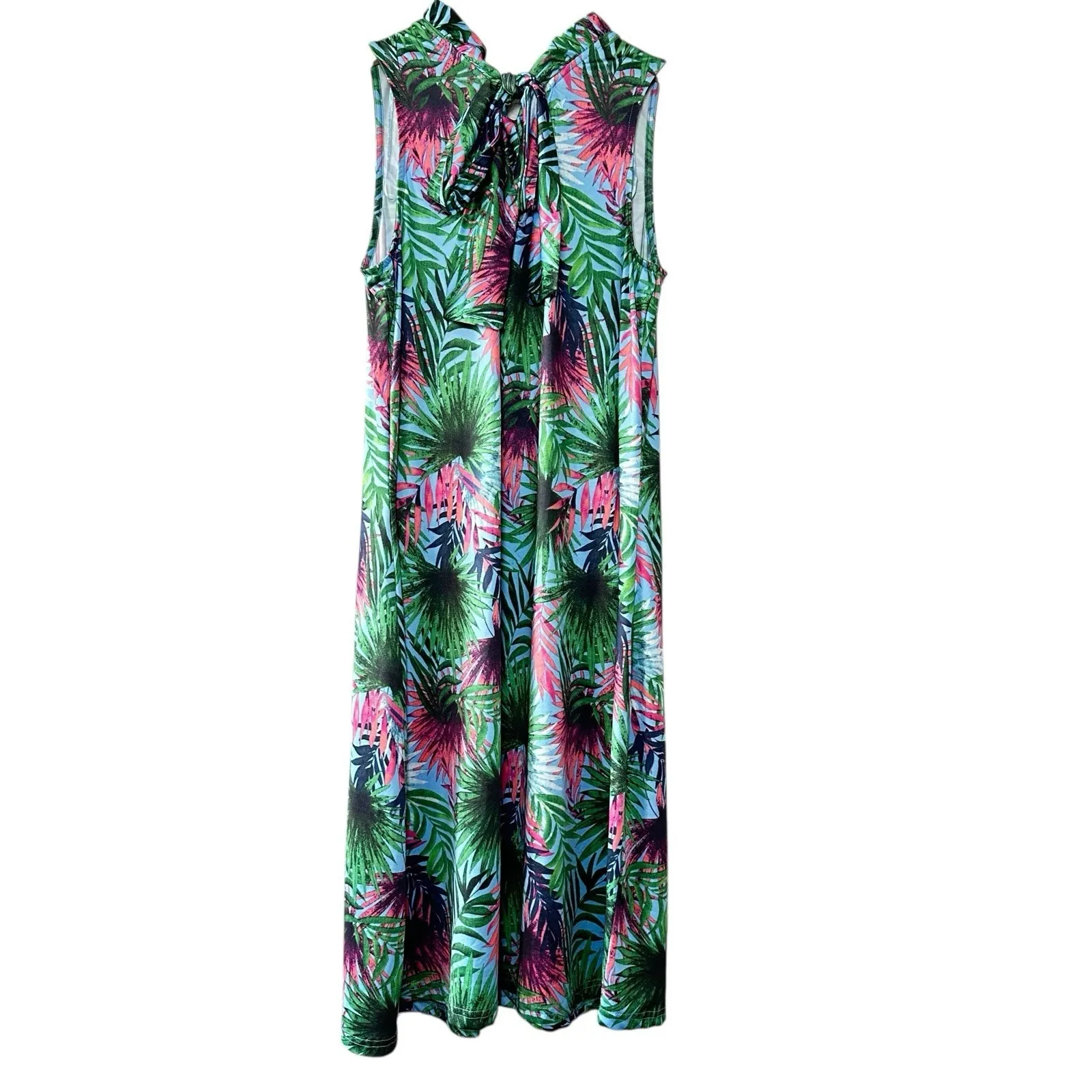 Tango Mango Sleeveless Tropical Dress M Palm Print Resort Tie‎ Back Travel Beach - Image 2