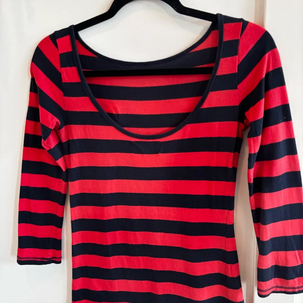 Abercrombie & Fitch Y2K Vintage Women's Striped 3/4 Sleeve Scoop Neck Back XS - Image 8