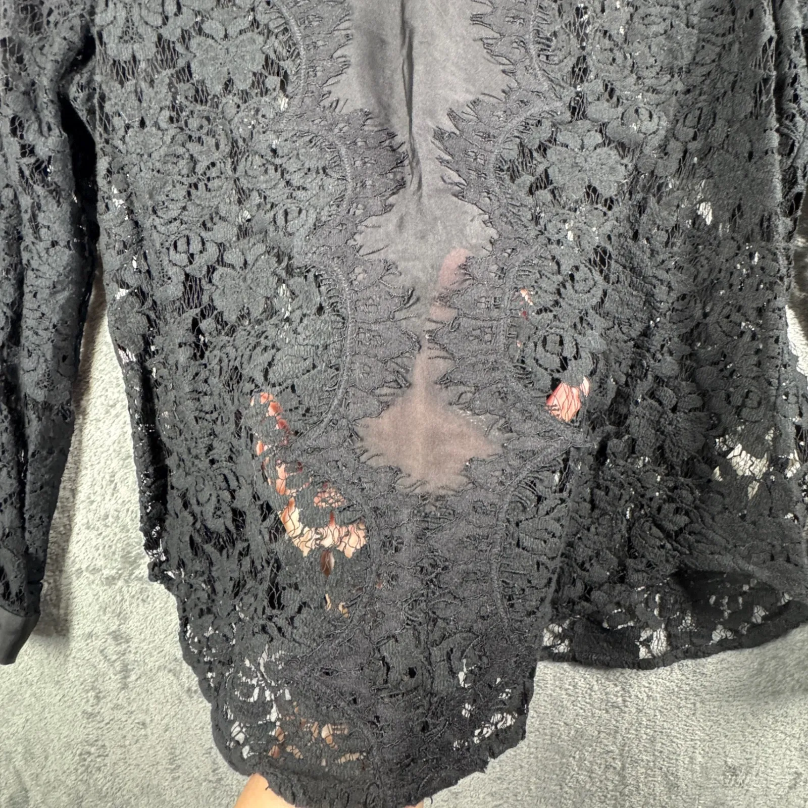 Rebecca Taylor Blouse Black Lace Sheer Top Medium Gothic Dark Romantic Feminine - Image 9