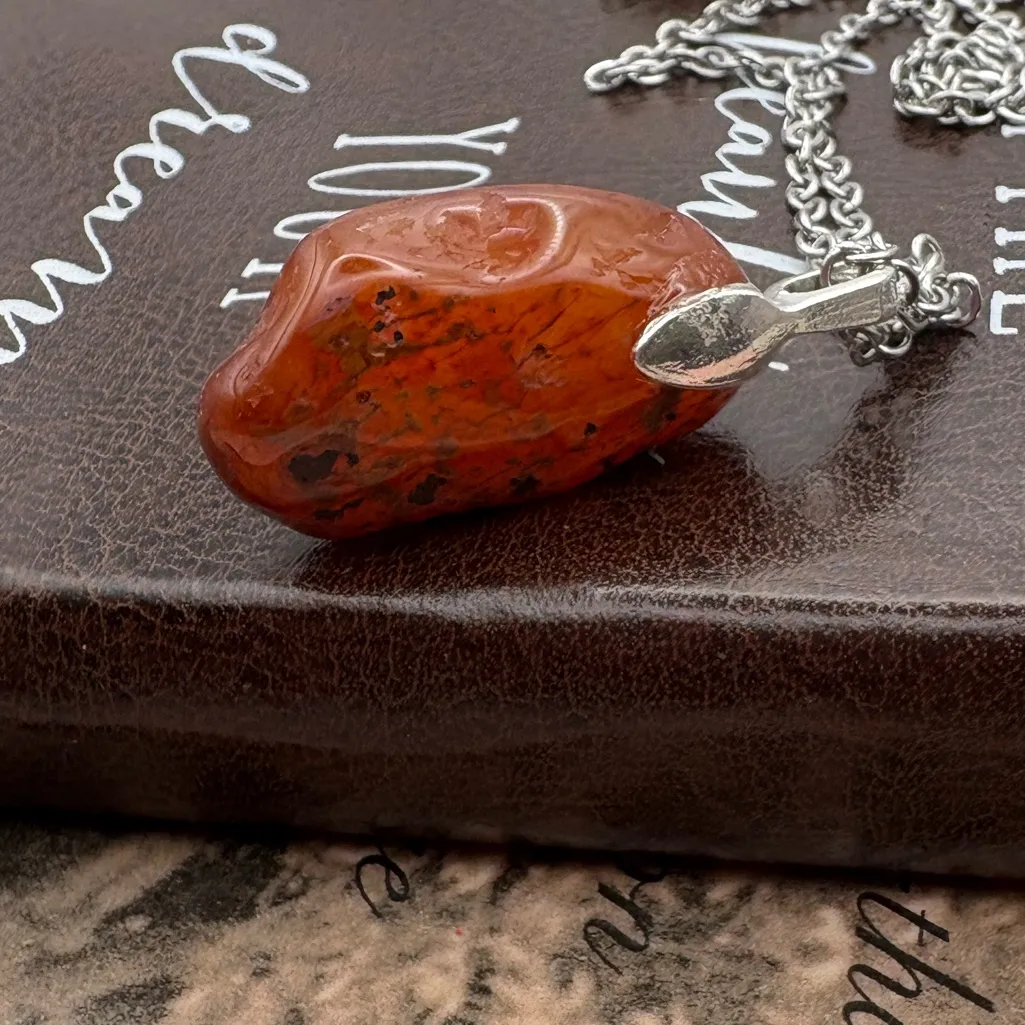 Handmade Oregon Coast Agate Pendant Necklace • Stainless Steel 18” Chain - Image 4