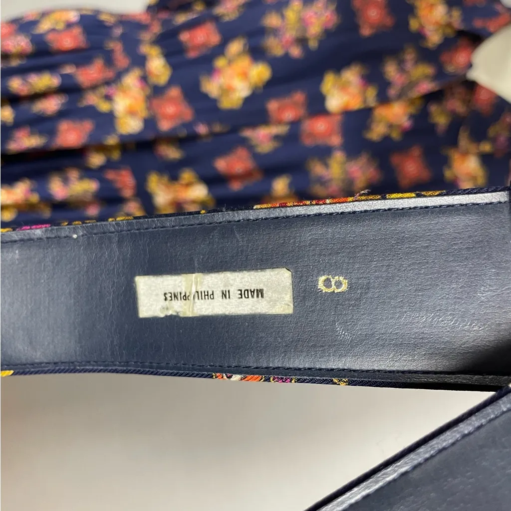 Vintage Floral Midi Dress‎ Navy Blue Long Sleeve Belt Rayon Modest 80s Momcore Size 8 - Image 15