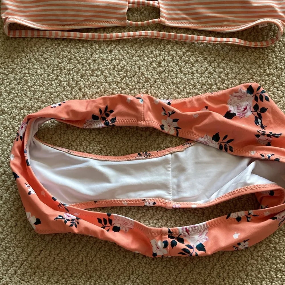 Cupshe Orange Bikini Two Piece Swimsuit Orange Size Medium Floral Striped EUC - Image 6