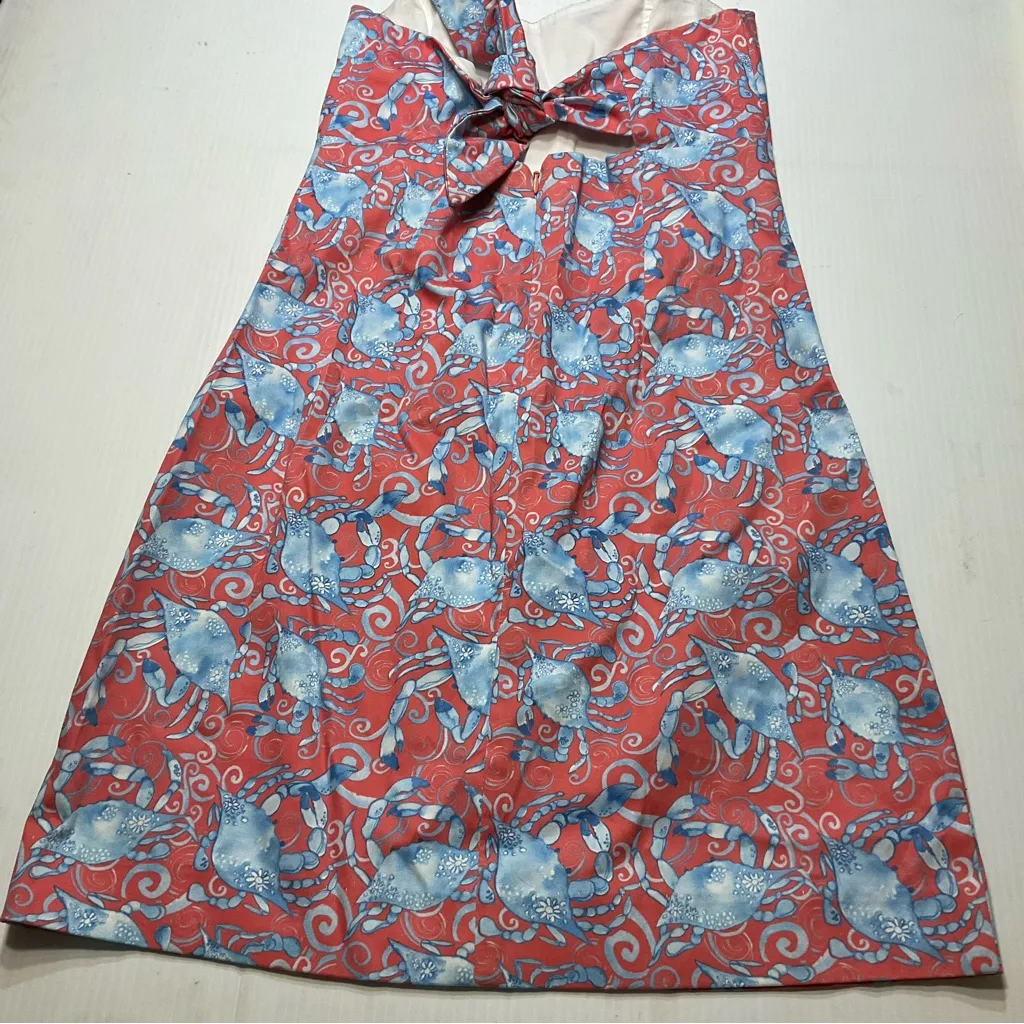 Kaeli Smith Maryland Blue Crab Print Strapless Dress With Tie Back Sz 4 Preppy Pink - Image 7