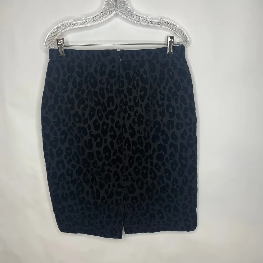 Ann Taylor Black on Black Leopard Cheetah Print Pencil Skirt Sz 10 - Image 2