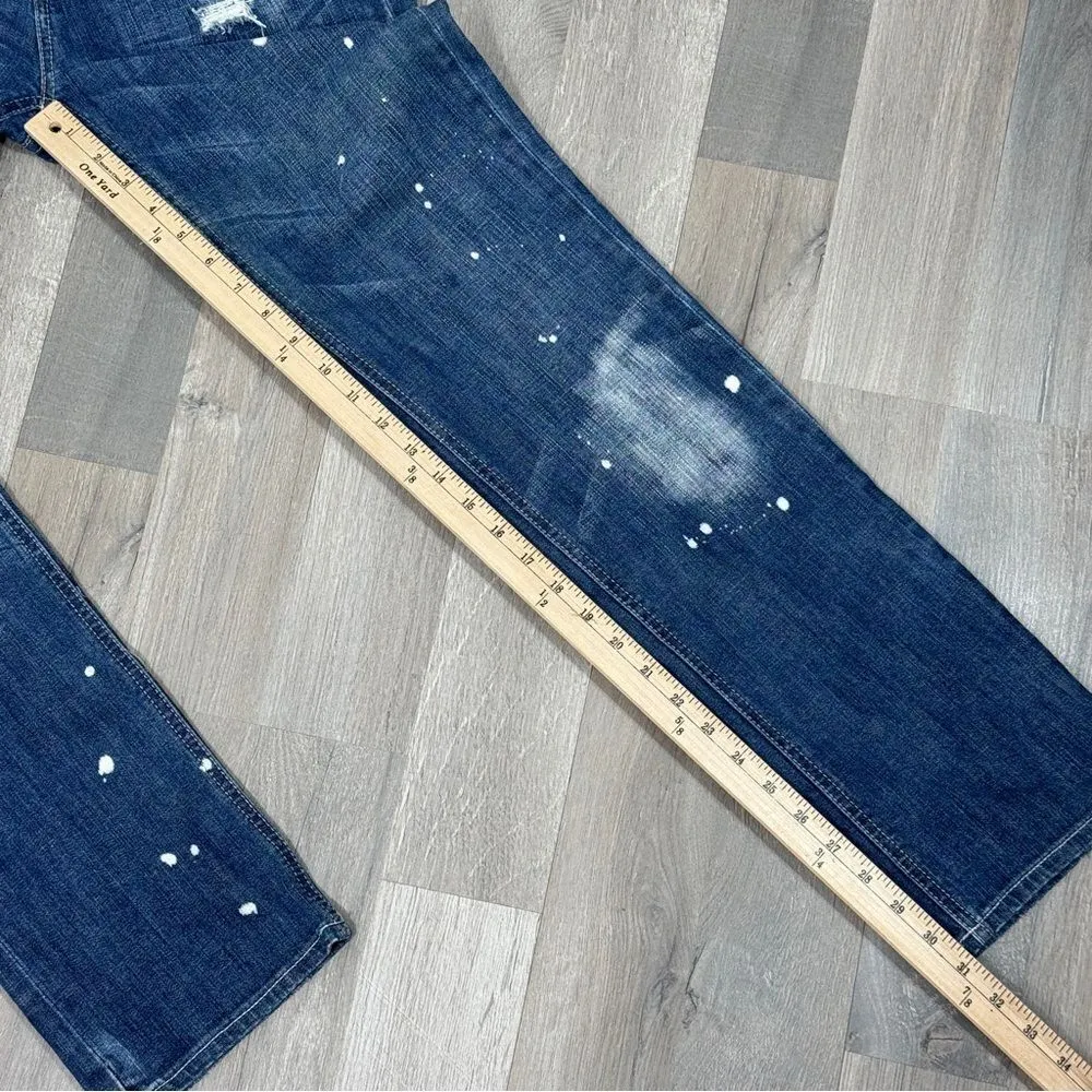 Express Distressed Bleach Splatter Baggy Straight Leg Boyfriend Jeans Blue 2 - Image 12