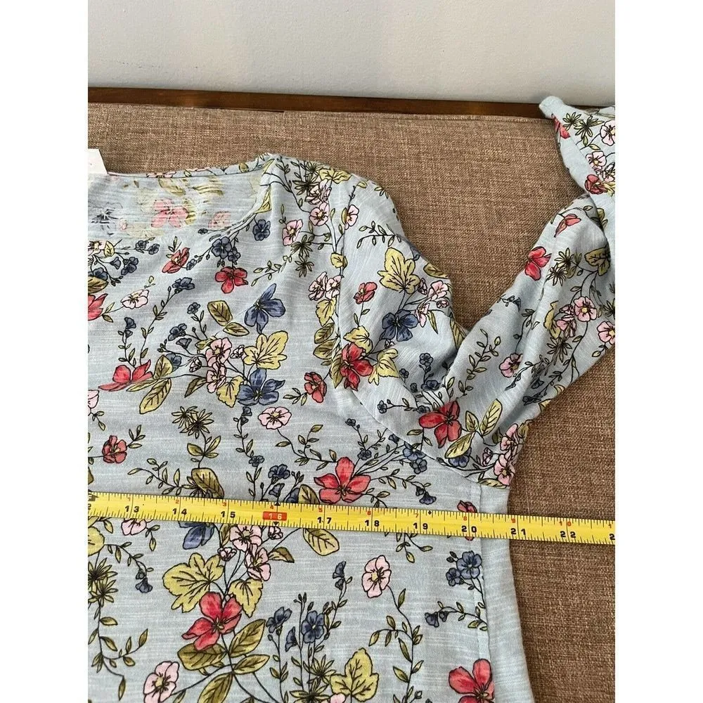 J.Jill Women's Floral Cotton T-Shirt Tunic Top 3/4 Sleeves Size Small Cottage - Image 5