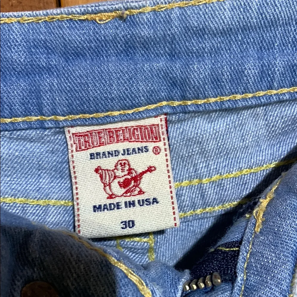 True Religion Blue Jean Shorts Frayed Hem - Image 4