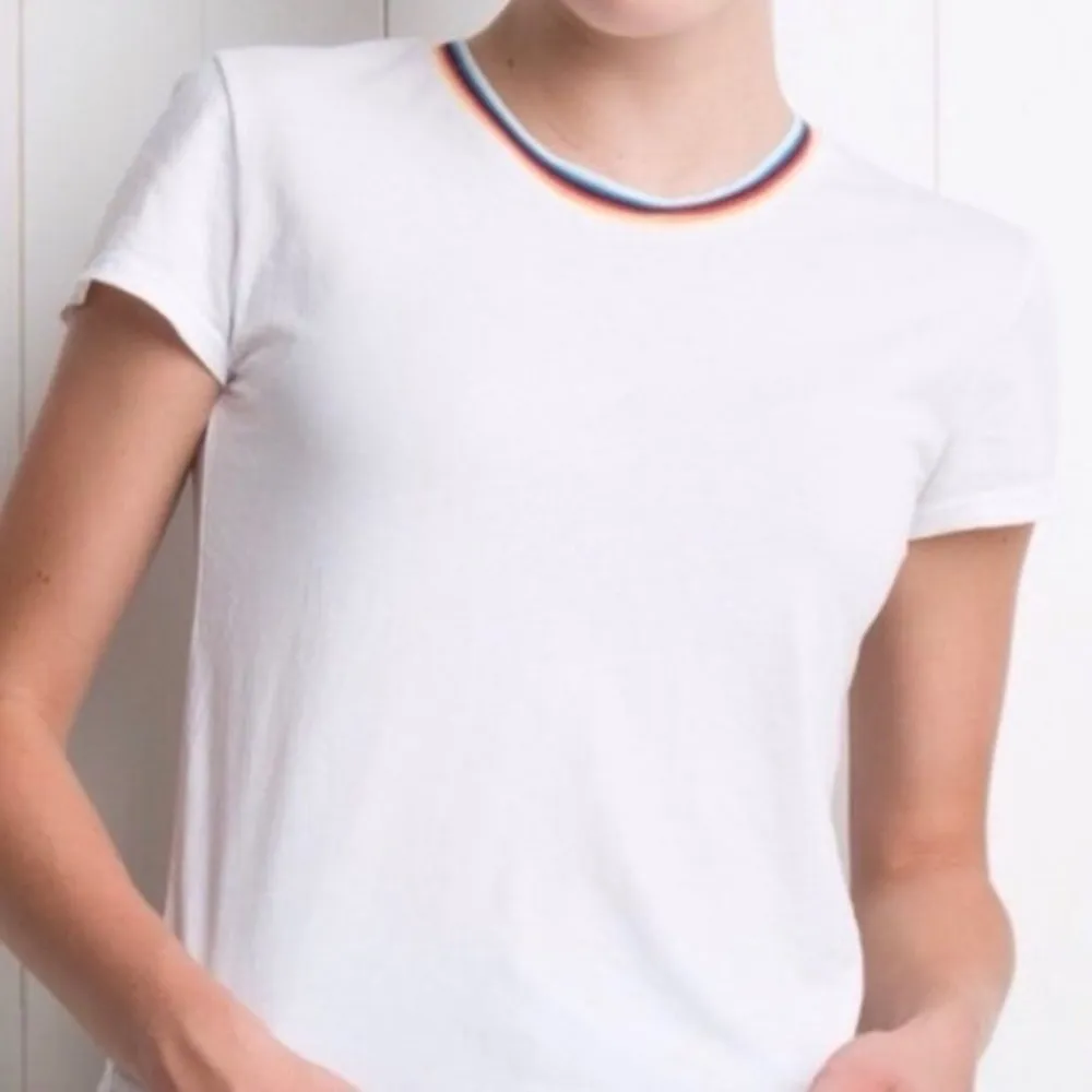John Galt Brandy Melville Rainbow Collar White Cotton Tee Short Sleeves One Size - Image 7