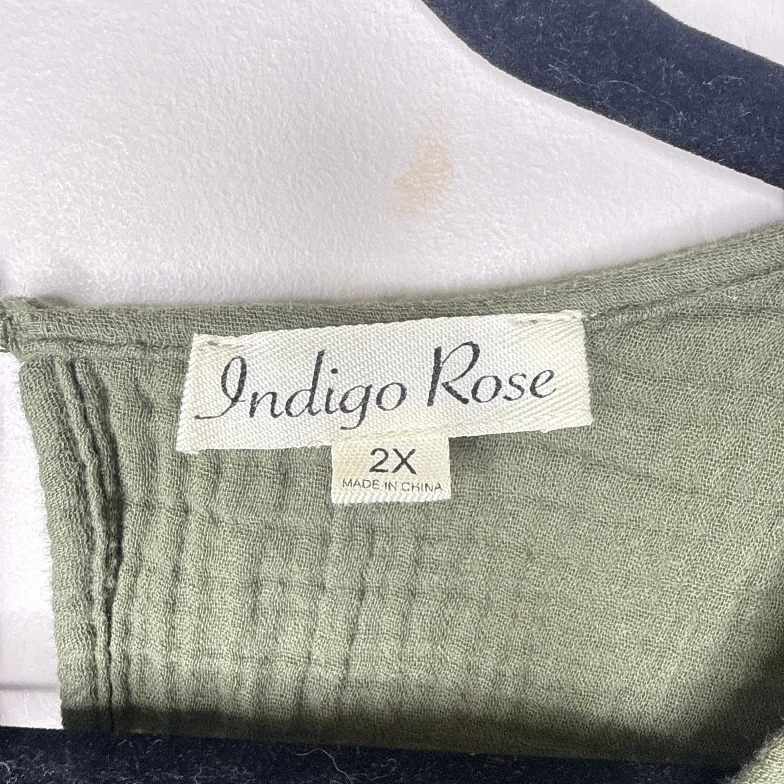 Indigo Rose 2X Gauzy Crinkle Cotton Ruffle‎ Sleeve Tiered Dress Olive Green - Image 5