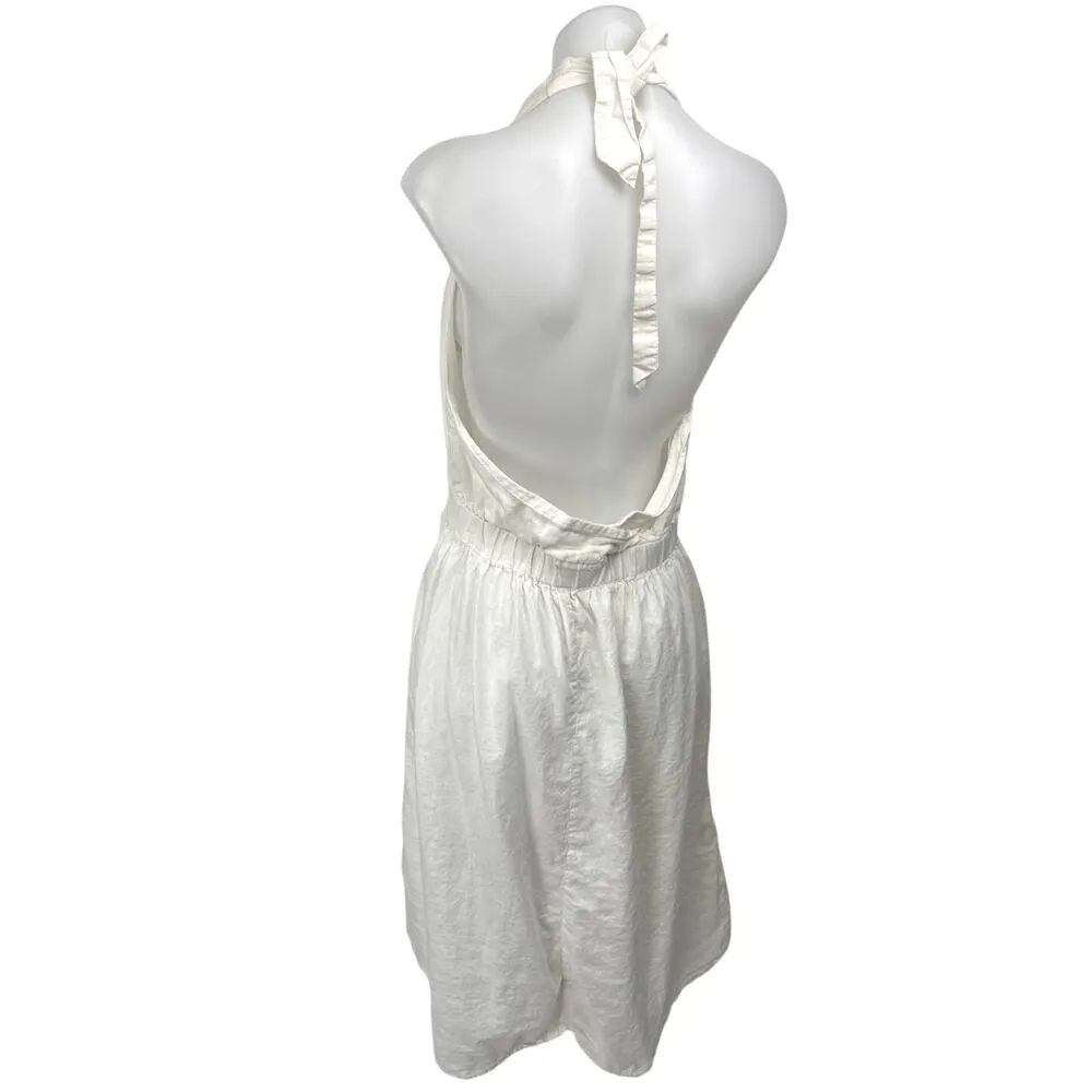H&M White Halter Sleeveless V Neck Backless Open Back Midi Wrap Dress Size 12 - Image 3