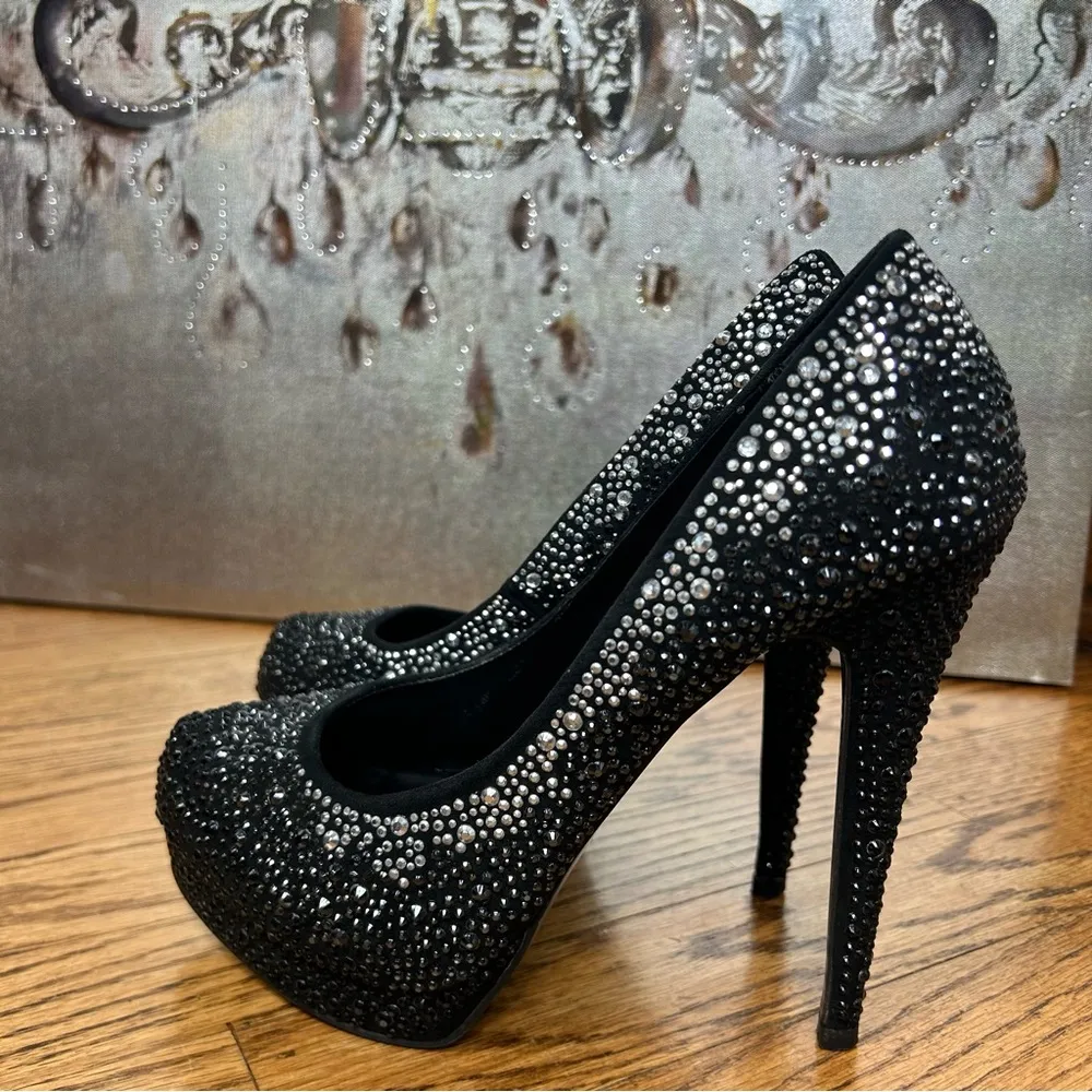 ALDO | Alalain Black Rhinstone Silver Studded Platform Stiletto Heels Size 8.5 - Image 5