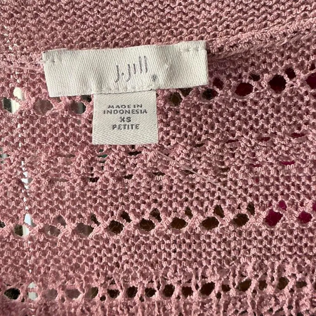 J. Jill Women's Textured Crochet Cottage Sweater Pink Mauve Cotton size XS - Image 3
