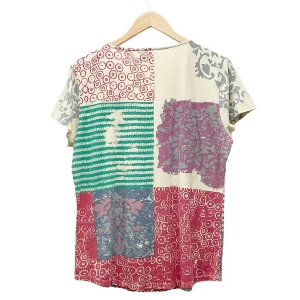 Sundance World Citizen Patchwork Crochet Detail Short Sleeve Top Size Medium - Image 3