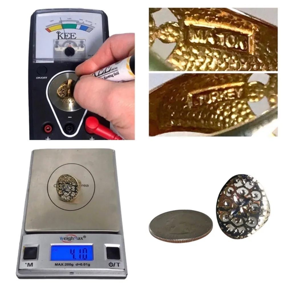 10KT TESTS 14KT BOHO GYPSY VIBE TURKISH YELLOW GOLD DIAMOND CUT WHITE GOLD RING - Image 6