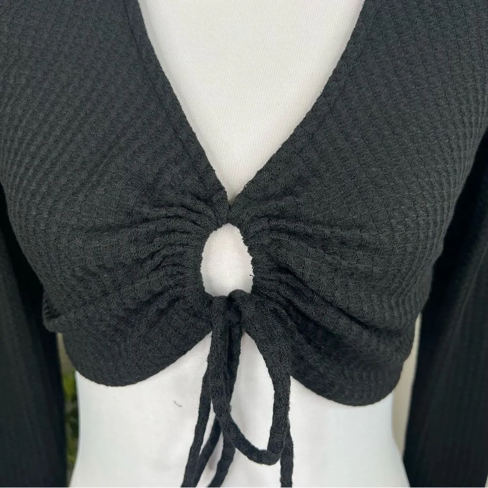 Elodie Black Knit Super Cropped Keyhole Top long Sleeve NEW Size XS - Image 5