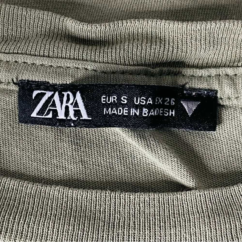 Zara Cropped Short Sleeve TShirt Olive Green Size Small - Image 4